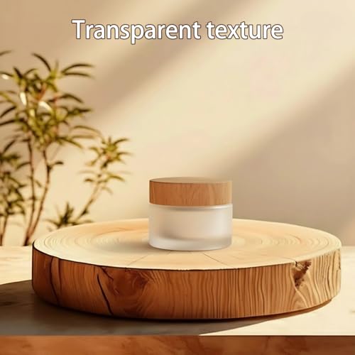 1 Pcs 100G 100ML Empty Translucent Frosted Glass Round Cream Jar Cosmetic Storage Container Toiletries Bottle with Natural Bamboo Lid Inner Liner and for Body Cream Lotion Conditioner etc