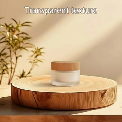 1 Pcs 100G 100ML Empty Translucent Frosted Glass Round Cream Jar Cosmetic Storage Container Toiletries Bottle with Natural Bamboo Lid Inner Liner and for Body Cream Lotion Conditioner etc
