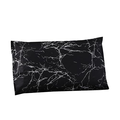 MAG 3pcs Black Marble Full Bed Sheet, Super Soft Microfiber, Marble Bedding Included 1 Fitted Sheet with 2 Pillowcases, 14 Inches Deep (Full, Black) - color: Black-marble, size: Full