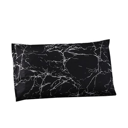 MAG 3pcs Black Marble Full Bed Sheet, Super Soft Microfiber, Marble Bedding Included 1 Fitted Sheet with 2 Pillowcases, 14 Inches Deep (Full, Black) - color: Black-marble, size: Full
