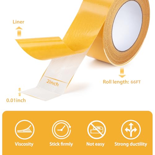 Double Sided Tape Heavy Duty, 2 Inch x 66 Feet Fiberglass Mesh Double Stick Adhesive Tape, Fabric Tape For Clothes Making DIY Crafts, Paste Photo, Rug Fixed, Floor, Wall Decor, Office Decor, - size: 2 Inch x 66Feet