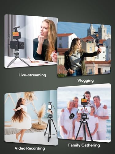 USKEYVISION Vlogging Kit for iPhone Youtuber Starter Kit Content Creator Equipment for iPhone 16/15Pro Max with 59'' Extendable Fullsize Tripod, LED Light,Shotgun Mic Video Recording(Vlog K4) - size: VLOGK4(Shotgun Mic)