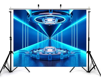 8x5ft 3D Future Game Platform Backdrop Modern Podium Photography Background for Gaming Events and Product Displays Decorations Tapestry Photo Booth Props - size: 8x5ft