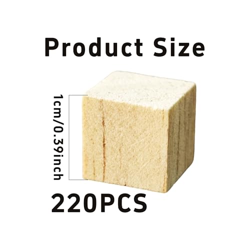 220Pcs 0.39inch Unfinished Natural Wooden Cubes, Square Craft Wood Blocks for DIY Projects, Blank Wood Squares for Art, Building, Personalized Crafts, Wedding Decor, and Creative Displays - size: 1cm