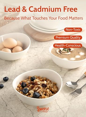Sweese 18 oz Medium White Porcelain Bowls - Set of 6 Cereal, Soup, Rice & Salad Bowls, Ceramic Serving Bowls for Everyday Use - color: White, style: Medium (18 oz)
