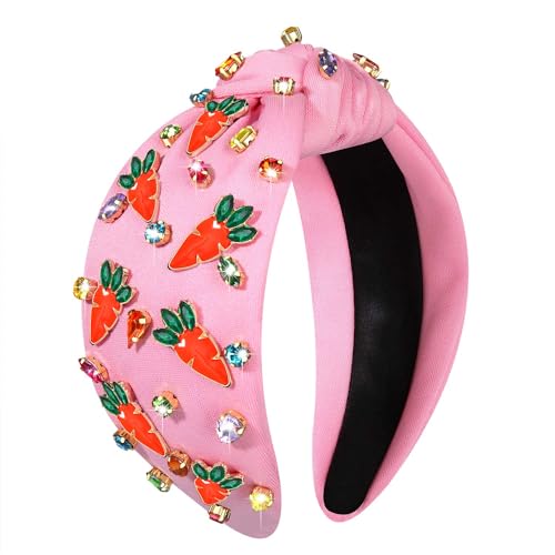 NVENF Easter Headband for Women Beaded Easter Rabbit Bunny Headband White Pink Crystal Pearl Knotted Hairband Happy Easter Hair Accessories Spring Holiday Headwear Outfits Gifts (Carrot B) - color: Carrot B