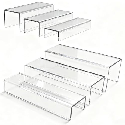 MerryNine Acrylic Risers, 6 Pcs 2 Set 8.6”L Clear Display Stand, Rectangular Acrylic Display Risers, Transparent Pop stand for Cupcakes, Figures, cosmetics, Retail, Shoe Showcase, Collectibles Display