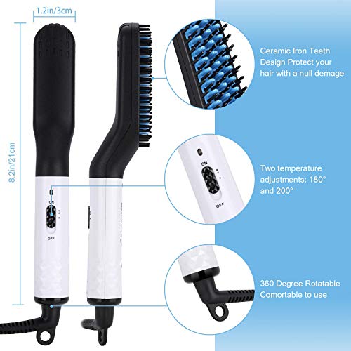 Electric Beard/Hair Straightener Brush Comb, Hot Tools Hair Flat Curling Iron, Fast Shaping for Beard Grooming And Hair Styling for Men, White