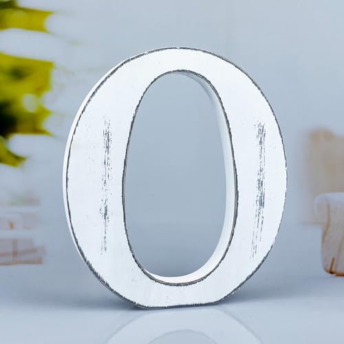 6 Inch Rustic White Wood Letters Unfinished Wood Letters for Wall Decorative White Retro Standing Letters Sign Board Decoration for Craft Home Party Projects (O) - color: O