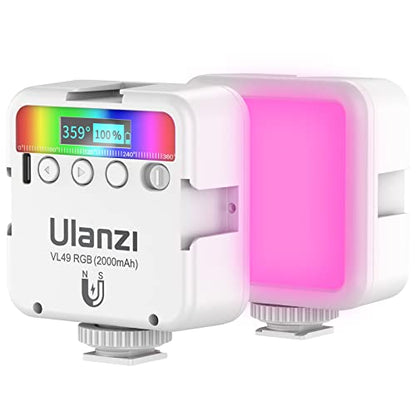 ULANZI VL49 RGB Video Lights White, LED Camera Light 360° Full Color Portable Photography Lighting w 3 Cold Shoe, 2000mAh Rechargeable CRI 95+ 2500-9000K Lamp Support Magnetic Attraction - color: White