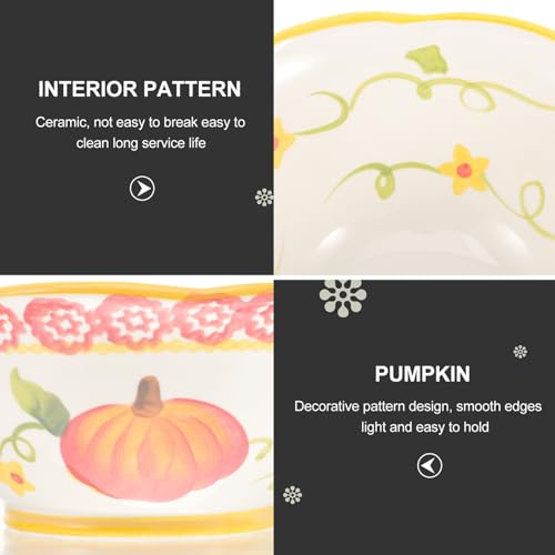 balacoo Ceramic Pumpkin Serving Bowl Large Food Serving Dish Embossed Pumpkin Design Retro Kitchen Fruit Dessert Bowl for Thanksgiving and Halloween Tableware
