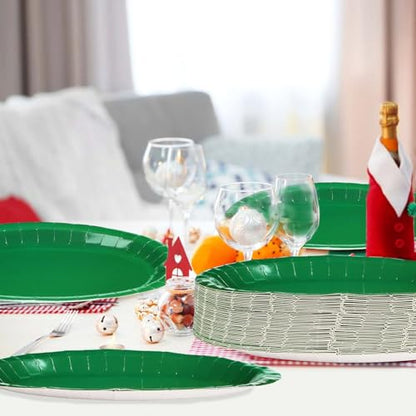 50 PCS Green Oval Paper Plates 10" x 12" Large Graduation Plates Disposable Heavy Duty Green Graduation Paper Plates for Congrats Grad Irish Holiday Party Decorations Supplies - style: Green Oval Plates