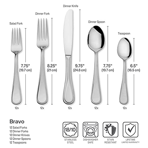 Mikasa Bravo 65-Piece Flatware Set for 12, 18/10 Stainless Steel Silverware with Full Service, Includes Forks, Knives, Spoons, and Serving Utensils - size: 65 Piece Set, style: Bravo