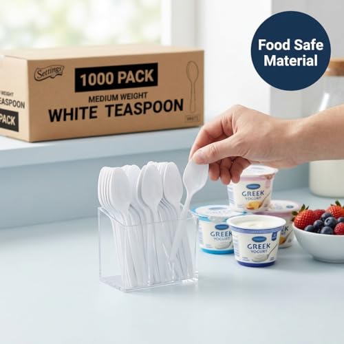 1000 Count Medium Weight White Plastic Teaspoons Bulk Plastic Silverware For Parties, Weddings, Catering, Take out Single-Use Tea Spoon - size: 1 Case Teaspoons (1000)