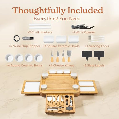 SMIRLY Charcuterie Boards Set - Large Bamboo Cheese Board Set - House Warming Gifts New Home, Wedding Gift for Ce, Bridal Shower Gift, Birthday Gifts for Women - style: 4-Drawer