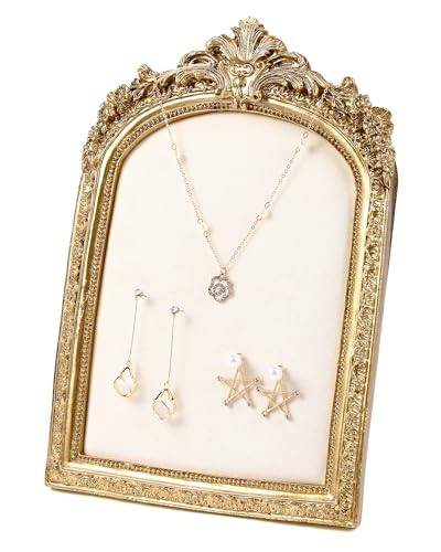 Wonderjune Jewelry Display Stand Vintage Necklace Organizer Ring Holder Earring Tray Resin Jewelry Photography Props Frame with Velvet Backing for Gifts - color: White, size: 10.4 x 7 Inches, style: Flower