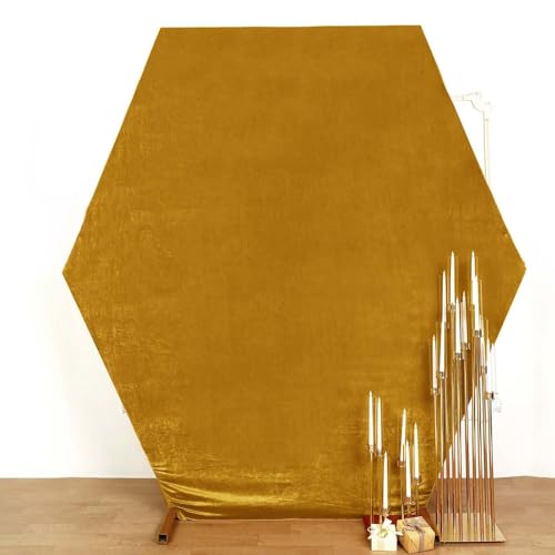 Efavormart 8ftx7ft Metallic Gold Soft Velvet Hexagon Backdrop Stand Cover, Double-Sided Stretchable Fitted Wedding Arch Cover, Premium Velveteen Pullover Backdrop for Party, Events, Ceremonies - color: Gold