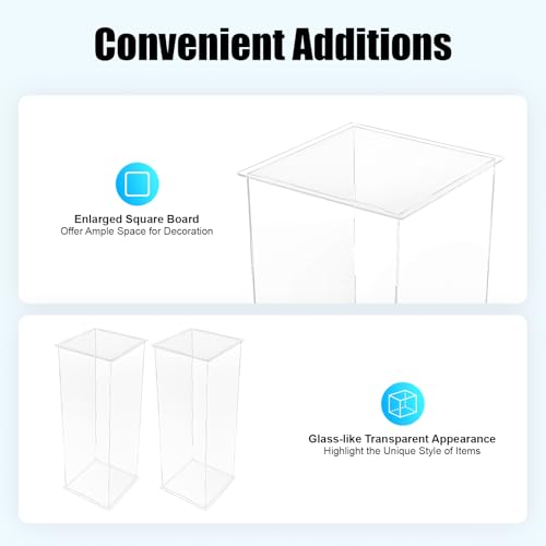 2Pcs Acrylic Display Cube Pedestal, Art Sculpture Stand, Acrylic Flower Stand, Clear Display Flower Tower, Dessert Cake Table Display Pillars for Wedding, Birthday, Banquet Parties Decor (11.81 × 11.81 × 31.5in) - size: 11.81 × 11.81 × 31.5in