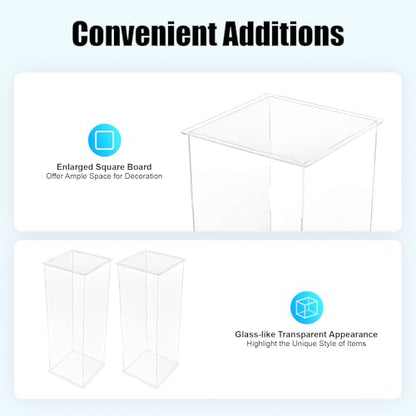 2Pcs Acrylic Display Cube Pedestal, Art Sculpture Stand, Acrylic Flower Stand, Clear Display Flower Tower, Dessert Cake Table Display Pillars for Wedding, Birthday, Banquet Parties Decor (11.81 × 11.81 × 31.5in) - size: 11.81 × 11.81 × 31.5in