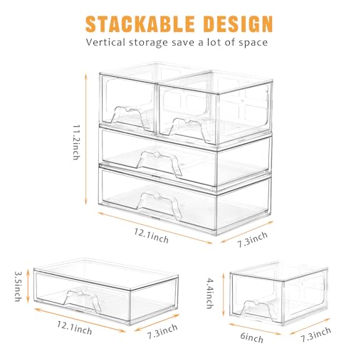 Stebopum 3 Pack Stackable Storage Drawers Clear Acrylic Organizer Makeup Bathroom Organizer and Storage for Beauty Supplies,Ideal for Vanity, Cabinet,Bathroom,Pantry Organization - style: 2 Small+1 Wide
