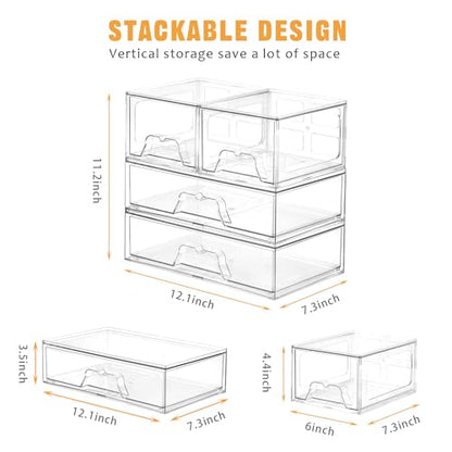 Stebopum 3 Pack Stackable Storage Drawers Clear Acrylic Organizer Makeup Bathroom Organizer and Storage for Beauty Supplies,Ideal for Vanity, Cabinet,Bathroom,Pantry Organization - style: 2 Small+1 Wide