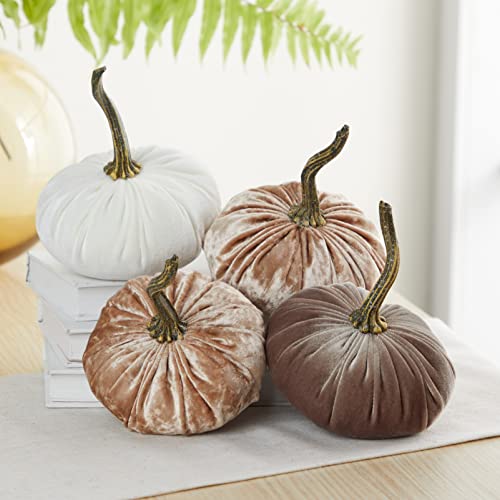 Set of 4, small velvet pumpkins, taupe decor, neutral bowl filler for kitchen, year round mantel decor, autumn cozy gift for her, fall centerpiece (2 Luxe Champagne, Ivory, Taupe) - color: 2 Luxe Champagne, Ivory, Taupe