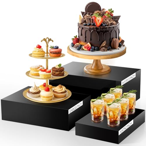 3 Pack Extra Large Acrylic Buffet Risers - 14”, 12”, 10” Black Display Stands with Hollow Bottoms, Cube Riser Boxes Nesting for Dessert Food Catering Buffet Display Party Supplies - color: Black, size: 14”,12”,10”