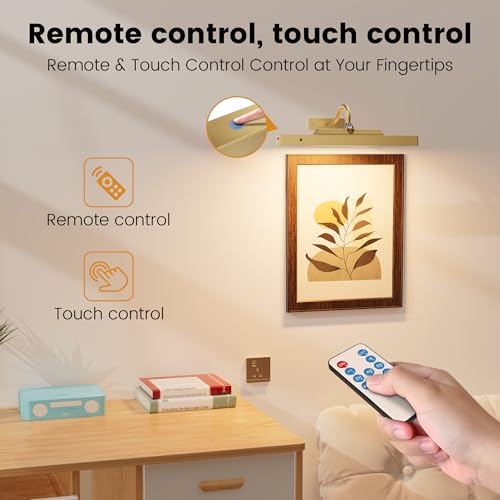 Picture Light Wall Sconce, 4400mAh Rechargeable Wireless Battery Lighting, 12'' Dimmable LED with Remote 3CCT for Wall Art Gallery Display (Antque Gold) - color: Antique Gold, size: 12IN-1pack