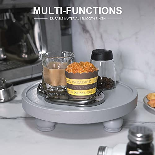 EOSAHR Modern Wooden Risers for Display: Farmhouse Pedestal Stand for Home, Kitchen and Bathroom Counter Decor - Stylish Round Waterproof Decorative Tray for Organize Soap, Sink, Jewelry (Gray) - color: Gray