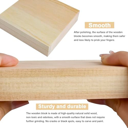 6x6x1 Inch Solid Wood Carving Blocks, 4 Pcs Rectangle Wooden Blocks for Crafting, Unfinished Wood Blocks for Crafts DIY Supplies Coasters Engraving Painting Beginners and Adults - size: 6x6x1 Inch