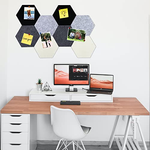 8Pcs Hexagon Felt Cork Board Tiles, Self Adhesive DIY Bulletin Board Pin Board for Office School Home Wall Decor Stickers Memos Photos Display (Gradual Grey) - color: A- Gradual Grey, size: Hexagon