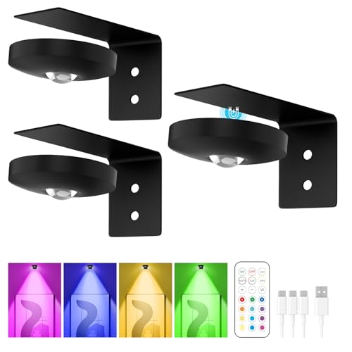 Rechargeable Picture Lights for Wall,Under Cabinet Lighting,1500mAh Rechargeable Battery Operated Picture Frame Lights for Kitchen, Closet, Shelf - 3 Color Temps & 13 RGB (3 Packs Black) - color: Black, size: 3 Packs