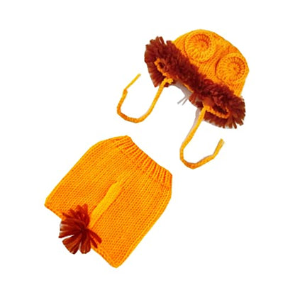 JIAHG Newborn Baby Photography Props Crochet Knitted Outfit Cute Dinosaur Hat & Pants Boys Girls Photoshoot Halloween Costume - color: Yellow Lion
