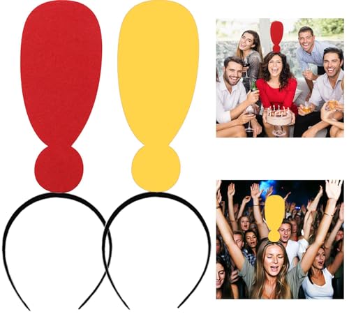 2Pcs Funny red heart headbands Set for Concerts, Halloween, Cosplay & Photo Props - Soft Stretchy Headbands - color: Exclamation Mark Headband 2
