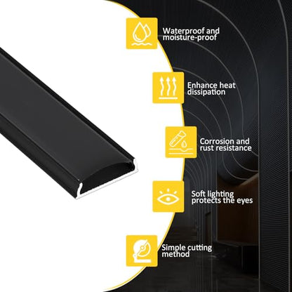 10-Pack Black Bendable LED Aluminum Channel, 3.3ft/1M Flexible Strip Light Housing with Matching Diffuser Cover, Recessed Tracks for 12.5mm Wide Tape Light, Curved Wall, Gaming Room - color: Black Aluminum + Black Cover, size: 3.3FT/10P/#123