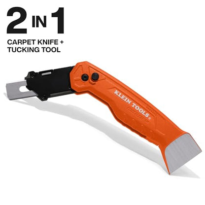 Klein Tools 44310 FLICKBLADE Carpet Blade Folding Utility Knife, Two Locking Positions at 135-Degree and 180-Degree, Integrated Tucking Tool, Tool-Free Blade Change, Durable Aluminum Body - style: Flickblade Carpet Knife