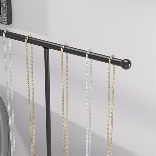 Metal T-Bar Necklace Holder Stand, Necklace Hanging Display Stand, Tabletop Jewelry Organizer Stand for Necklace Bracelet Earring Display (Black With Solid Acrylic Base) - color: Black, size: Oval Acrylic Base
