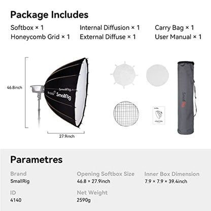 SMALLRIG Parabolic Softbox Quick Release, Parabolic Softbox, Compatible with SmallRig RC 120D/RC 120B/RC 220D/RC220B and Other Bowens Mount Light (47.2inch/120cm) - size: 47.2inch/120cm