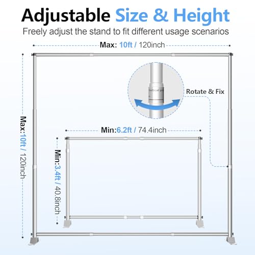 10 x 10FT Backdrop Banner Stand, Heavy Duty Adjustable Photo Background Support Frame Kit, Step and Repeat Stand for Photo Booth, Parties, Exhibition, Trade Show, Wedding - Silver - color: Silver, size: 10x10ft