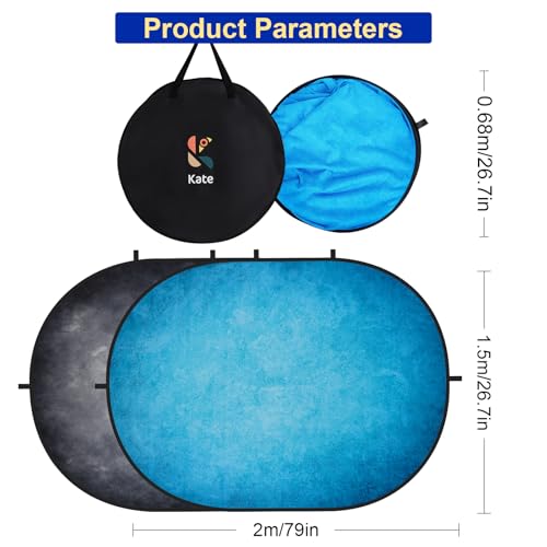 Kate 5x6.5ft Collapsible Backdorp Pop Up Backdorps,Double Sided Blue Screen and Gray Screen, 2 in 1 Collapsible and Reversible Background for Photography, YouTube Videos,and Live Streaming - color: Blue/Gray