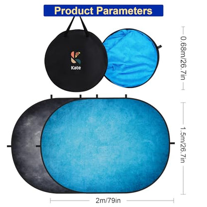 Kate 5x6.5ft Collapsible Backdorp Pop Up Backdorps,Double Sided Blue Screen and Gray Screen, 2 in 1 Collapsible and Reversible Background for Photography, YouTube Videos,and Live Streaming - color: Blue/Gray