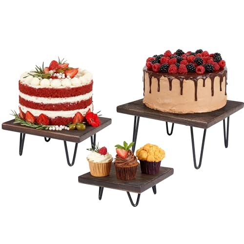 3 Pcs Buffet Risers, Wood Square Food Riser Dessert Table Display Stand Set for Party Wood Cupcake Stands Nesting Table for Home Decor (Square, walnut) - color: Square, walnut