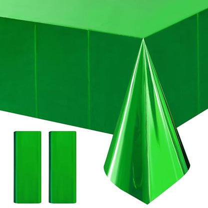 2pcs Green Foil Tablecloth 54*72 Inch Jungle Safari Wild One Birthday Party Table Cloths Plastic Disposable Waterproof Table Cover for Christmas Wedding Baby Shower Graduation Party Supplies - color: Green