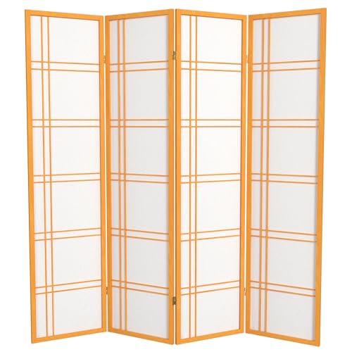 Red Lantern 6 ft. Tall Double Cross Shoji Screen - Honey - 4 Panels - color: Honey, size: 4 Panel