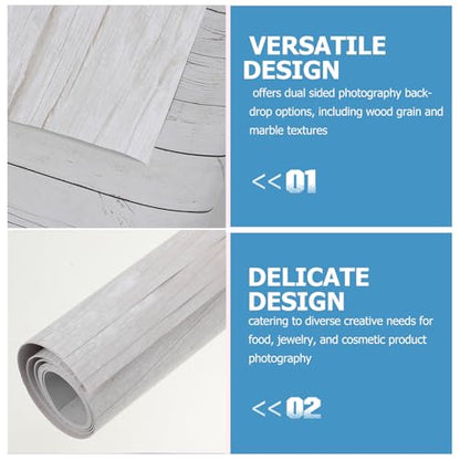 Ipetboom 3pcs Double-Sided Wood Grain and Marble Tabletop Photography Background Paper Waterproof for Food Jewelry Cosmetic Photo Shoot Studio Props