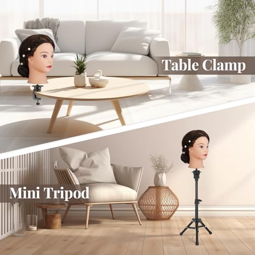 28" Mannequin Head with 80% Real Hair,Cosmetology Manikin Practice Doll Head,Braiding Head with Tripod Stand with Table Clamp + DIY Hair Styling Set #4 - color: Drak Brown#4