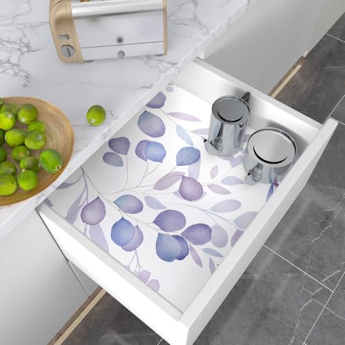 Purple Leaves Peel and Stick Wallpaper, Soft Watercolor Botanical Pattern Removable Contact Paper, Modern Minimalist Vinyl Wallpapers for Walls Bedroom Cabinet Wardrobe Desktop 17.5In x 9.8Ft - color: White/Purple, size: 17.5" x 118"