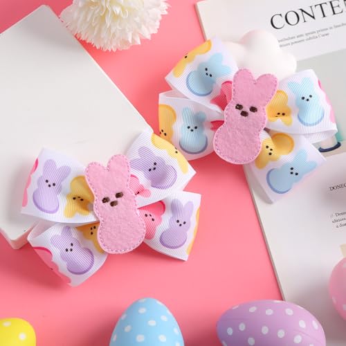 Bunny Hair Bow Pink Rabbit Bowknot Ribbon Easter Spring Hair Accessories 2PC Hair Clips for Baby Girls - color: 2PC Hair Clips