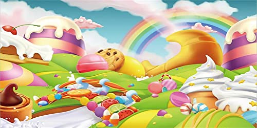 AOFOTO 15x8ft Candyland Backdrop Fantasy Giant Lollipop Candy Land Candy Themed Party Decorations Banner Cartoon Rainbow Ice Cream Dessert Shop Decor Background Kids Baby Birthday Photoshoot Props - size: 15x8ft