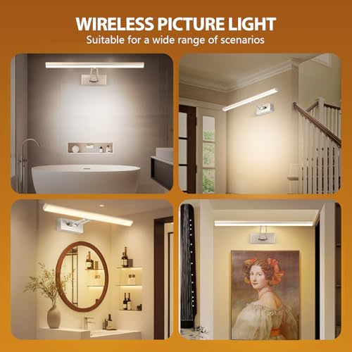 Picture Light, 16 inches Art Light, Picture Light Battery Operated,3CCT Picture Lights for Wall,Battery Operated Wall Lights,Gallery Light for Wall,Photo,Library (Satin Nickel) - color: Brush Nickel, size: 16inches